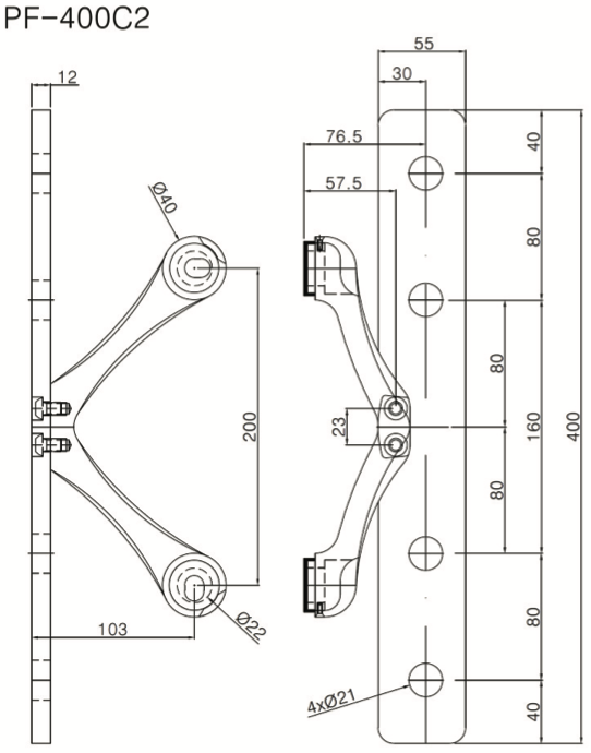 Glass Fin Spider PFC400 Drawing