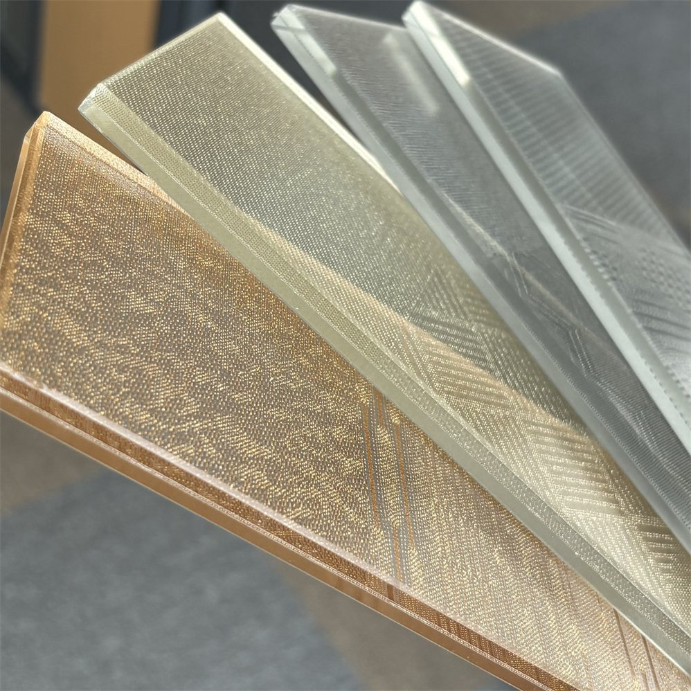 Close-up of laminated mesh glass panels