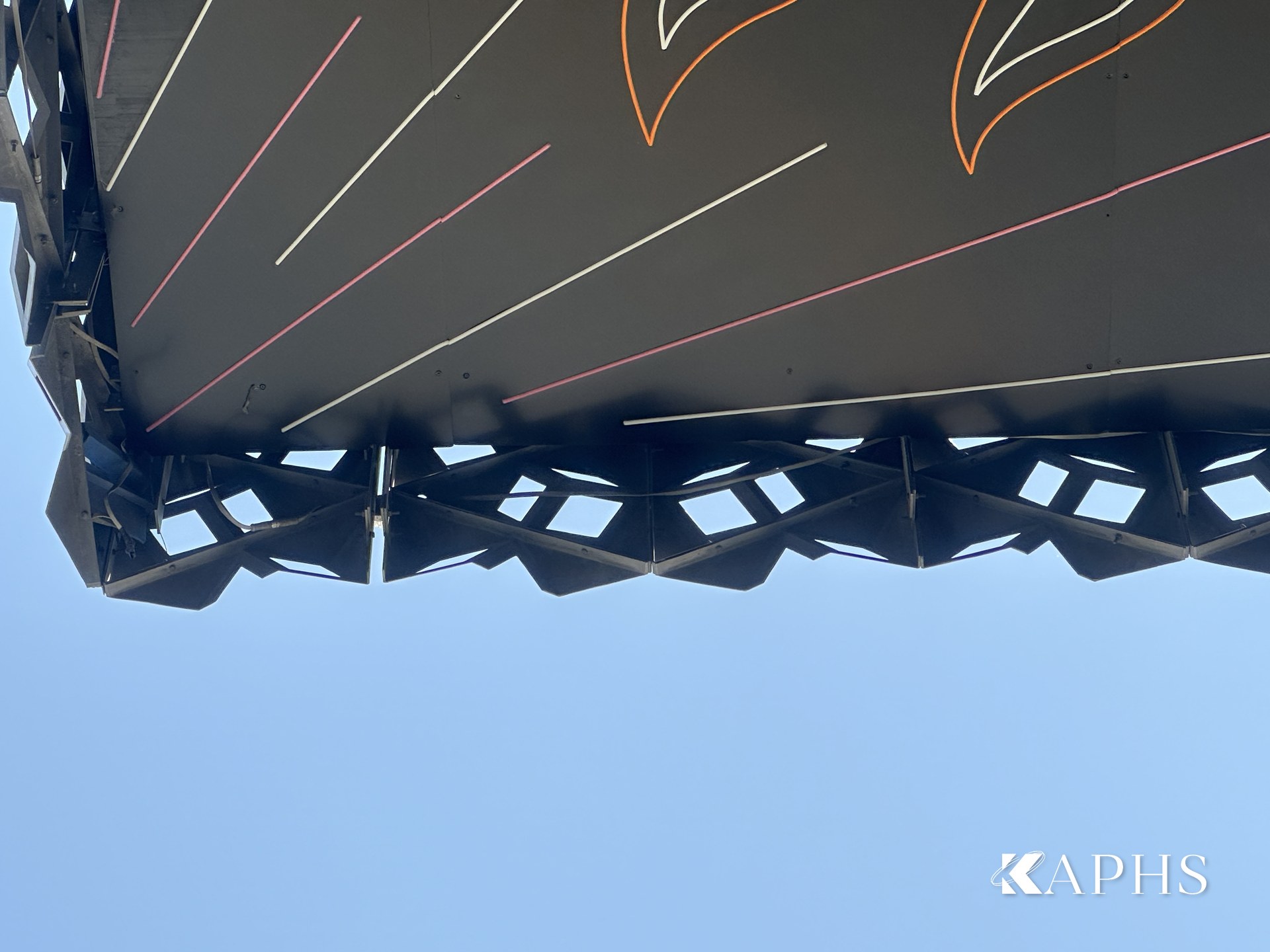 Underside of the cast-aluminium Mashrabiya screen with decorative pattern, Mama Shelter Hotel Dubai — KAPHS