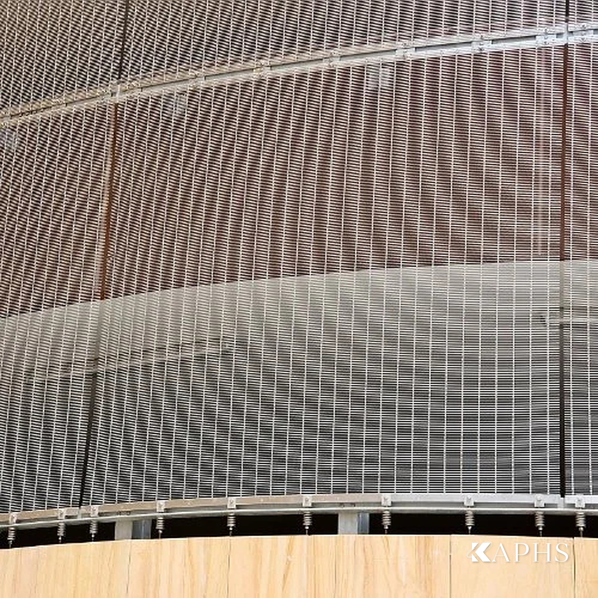 Detail of stainless steel woven architectural wire mesh, Al Naeem Mall car park Ras Al Khaimah — KAPHS