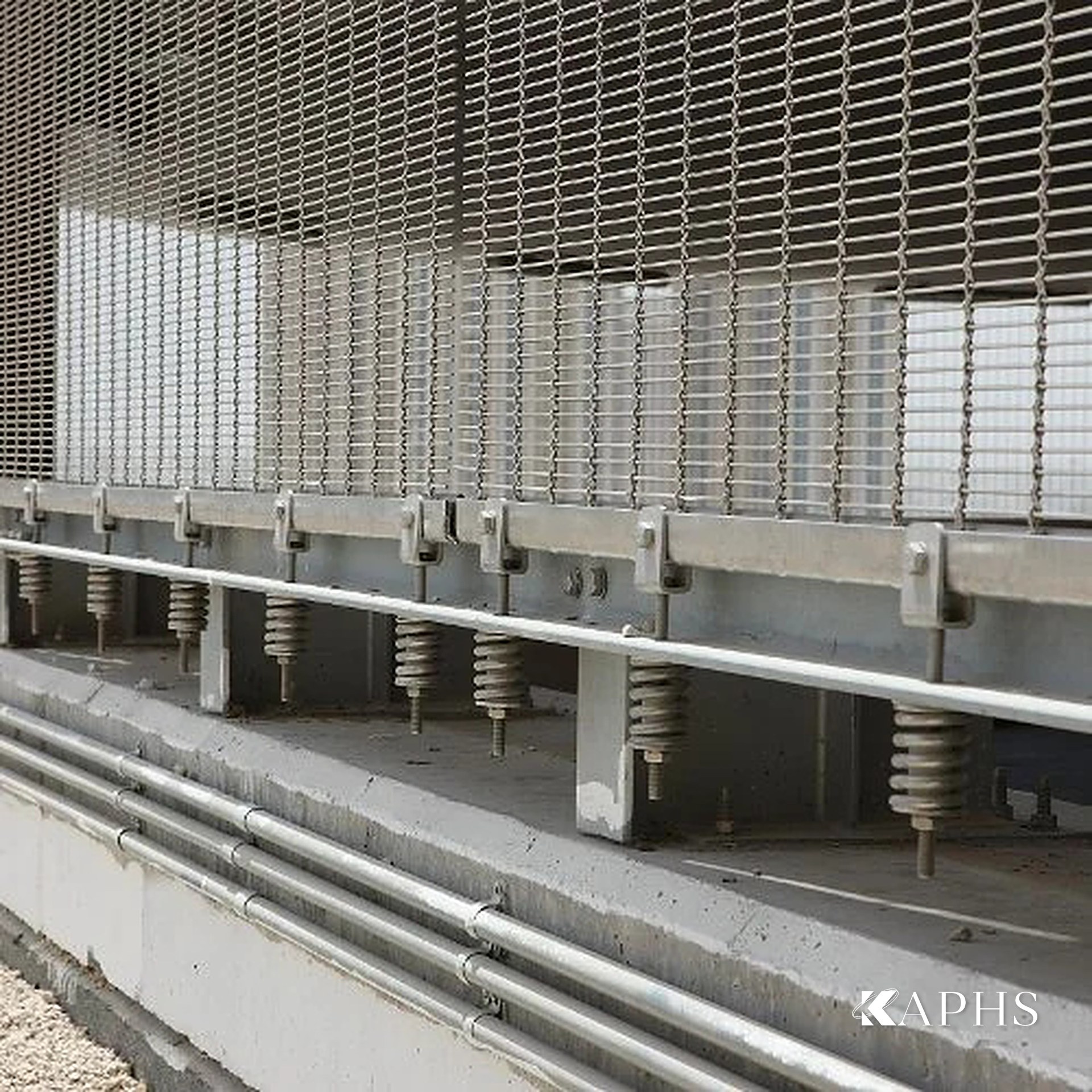 Stainless steel woven wire mesh panels with fixings, Al Naeem Mall car park Ras Al Khaimah — KAPHS