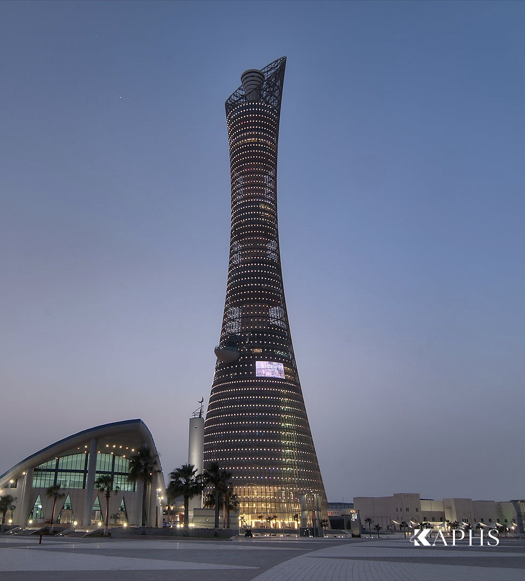 The 318 m Aspire Tower clad in DOGLA-TRIO architectural wire mesh, Doha — KAPHS
