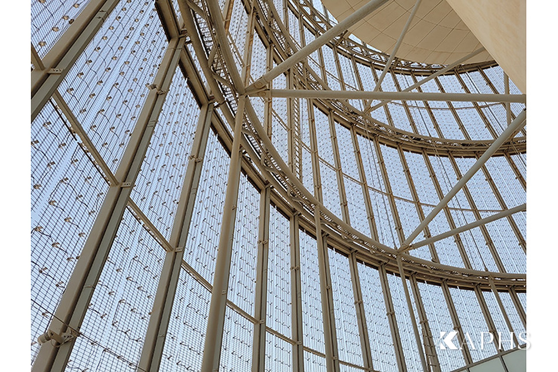 Detail of the DOGLA-TRIO architectural wire mesh panels on the Aspire Tower, Doha — KAPHS