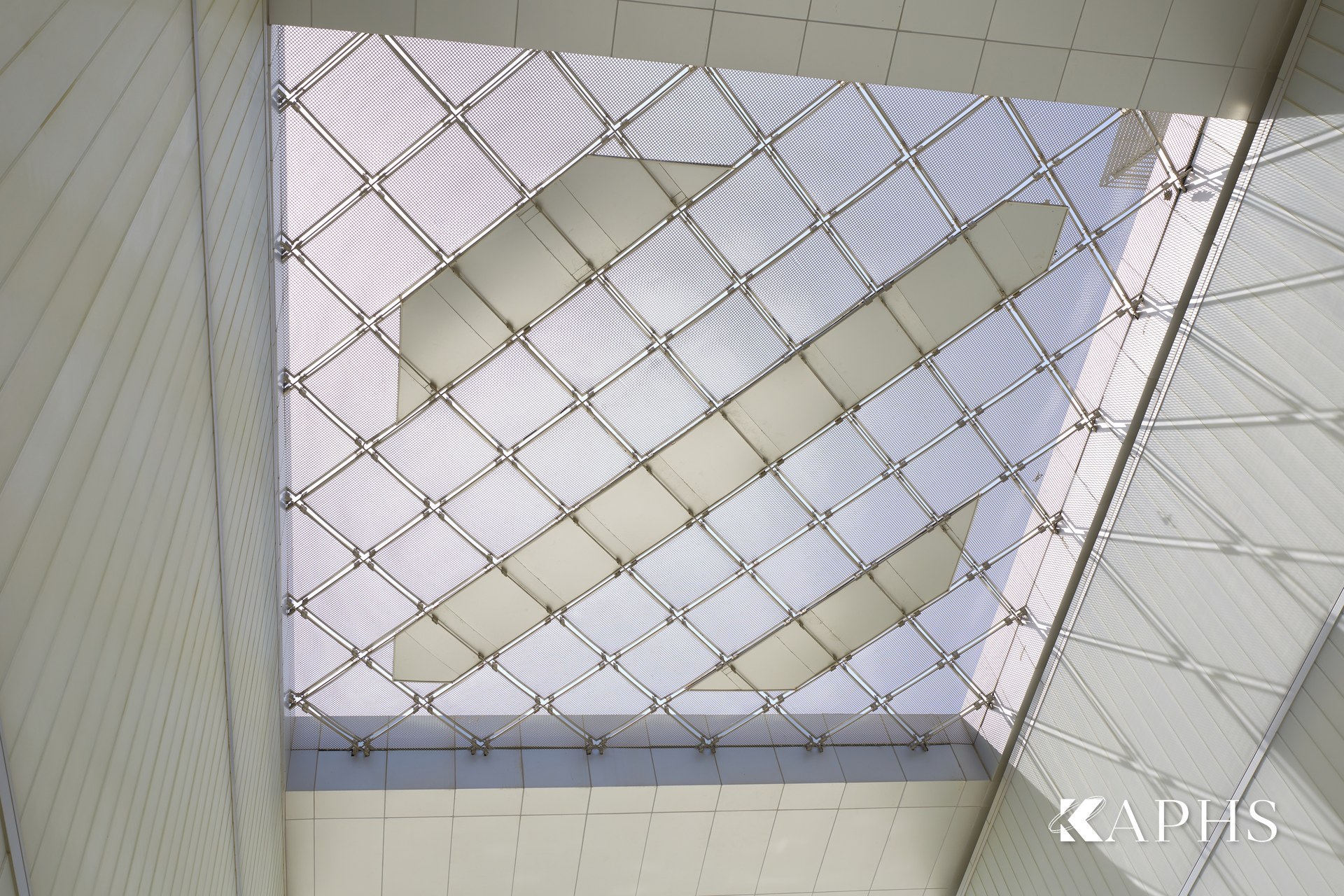 Cable-net glazed roof and architectural wire mesh detail, DIFC Gate Mosque Dubai — KAPHS