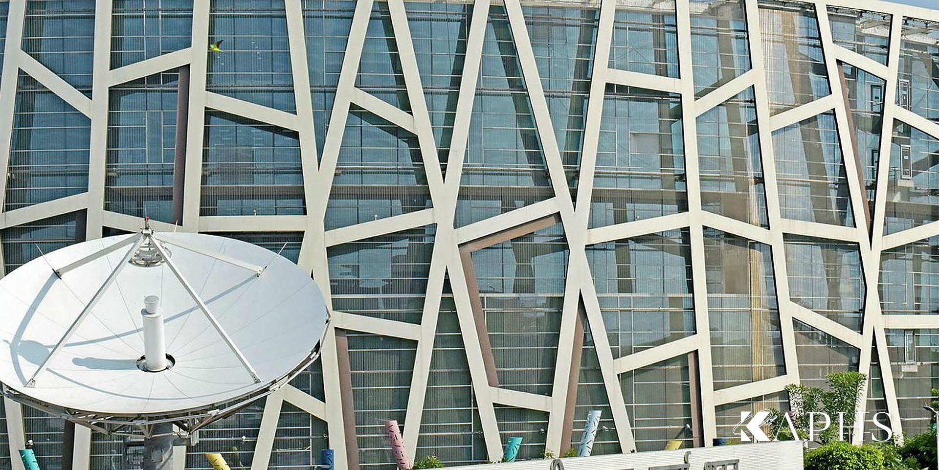 High-transparency architectural wire mesh panels on the ONGC HQ cable-net façade, New Delhi — KAPHS