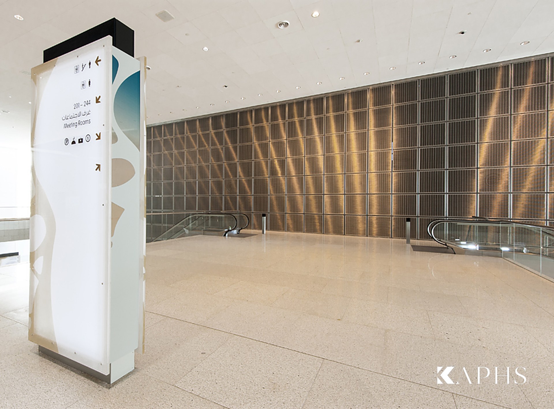 QNCC — bronze MULTI-BARRETTE wire mesh wall, Doha, KAPHS