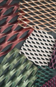 Expanded metal mesh in copper, red, cream and green diamond patterns — KAPHS ExpandForm, Dubai & UAE