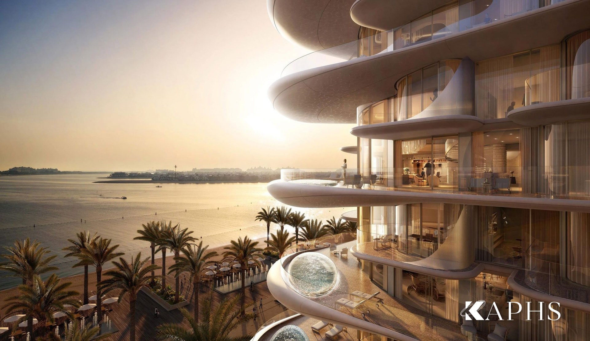 Bespoke curved NorthGlass jumbo glazing framing sea views at Palm Flower, Palm Jumeirah Dubai — KAPHS