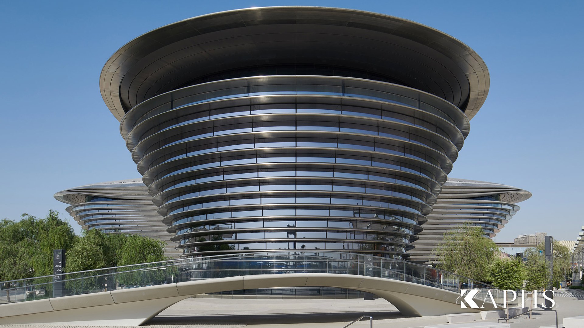 The Mobility Pavilion's sculptural curved NorthGlass jumbo glass form, Expo City Dubai — KAPHS