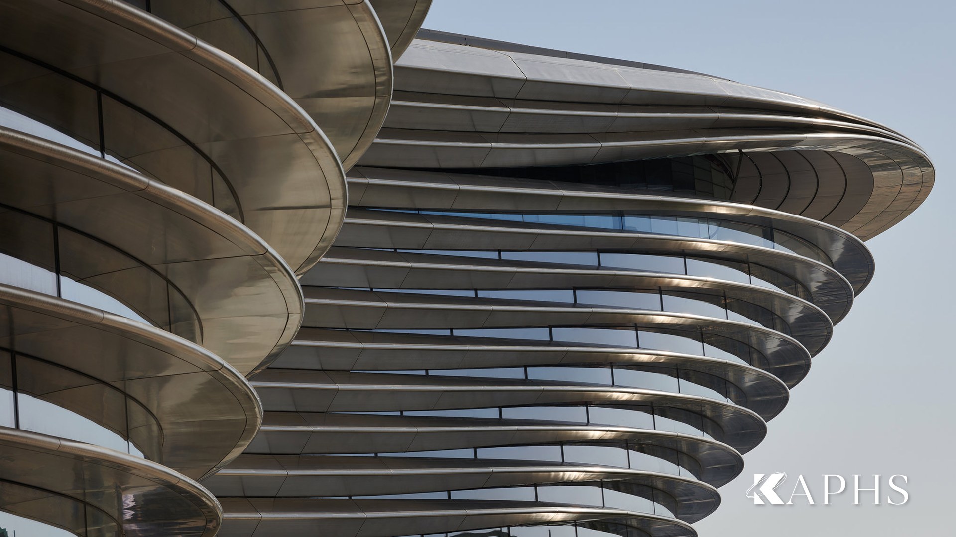 Underside of the Mobility Pavilion's curved NorthGlass jumbo glass envelope, Expo City Dubai — KAPHS