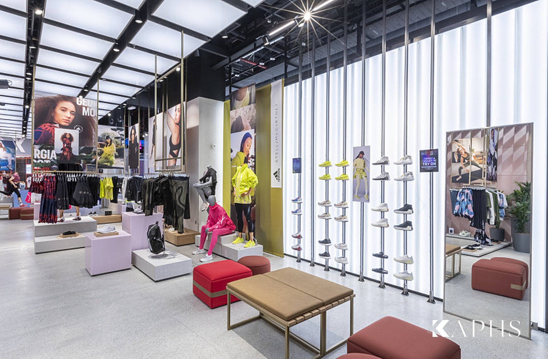 Translucent LINIT U-channel glass wall at the adidas Flagship Store, Dubai Mall — KAPHS