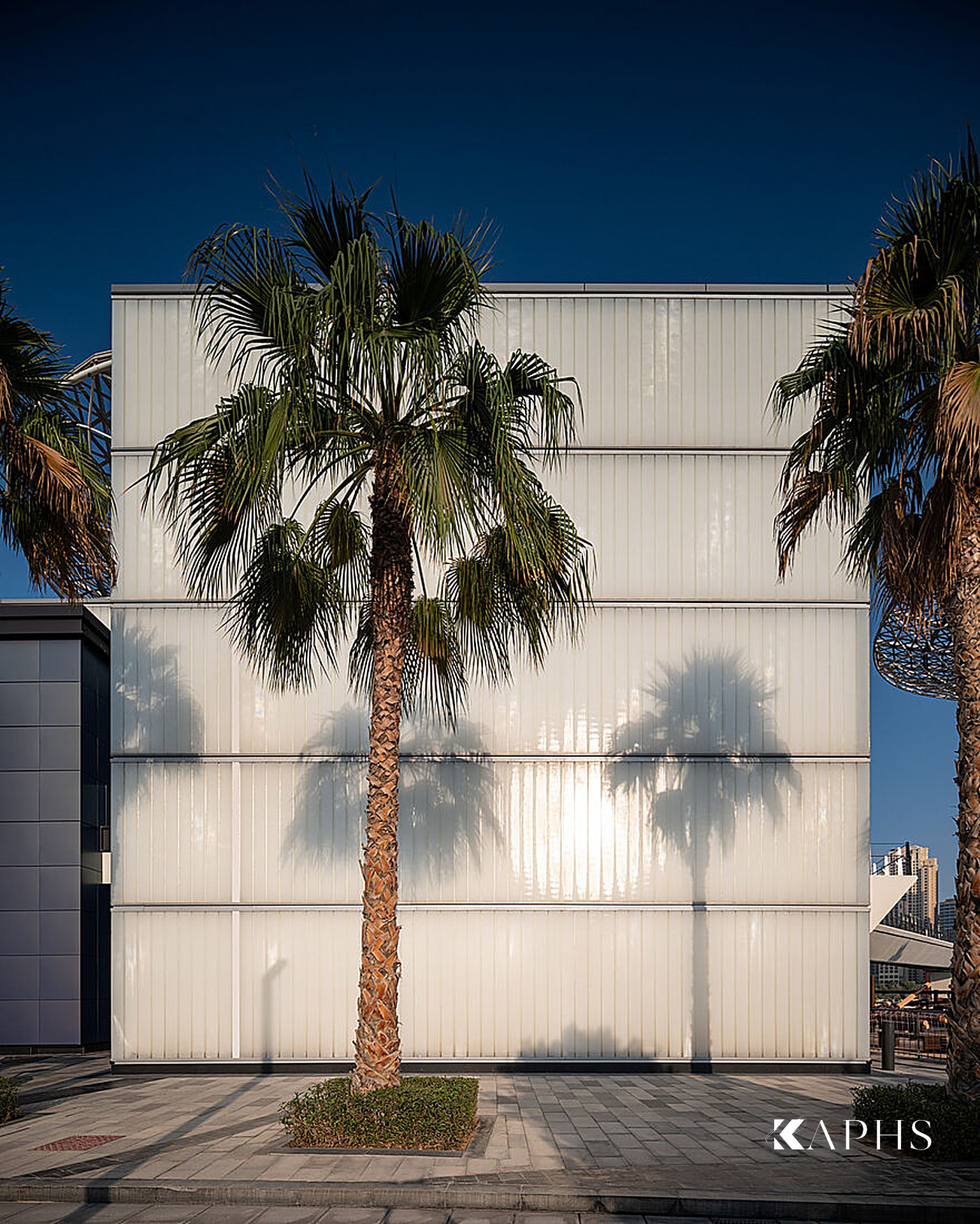 Bluewaters Island — backlit LINIT U-channel glass tower, Dubai, KAPHS