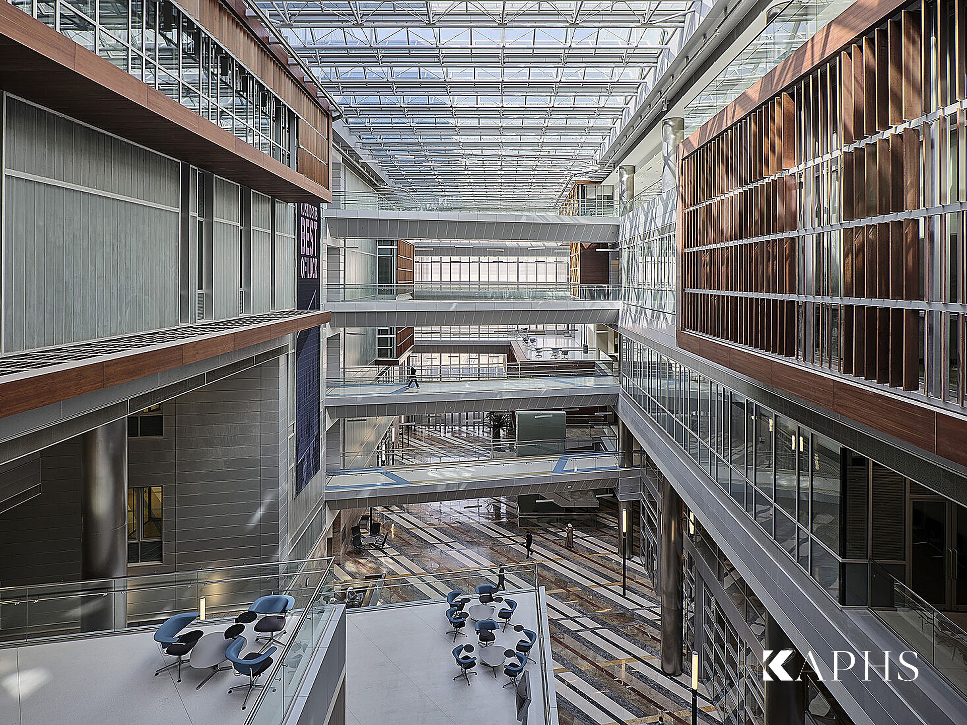 College of Engineering & Petroleum, Kuwait — courtyard façade with tensile canopy, KAPHS channel glass project
