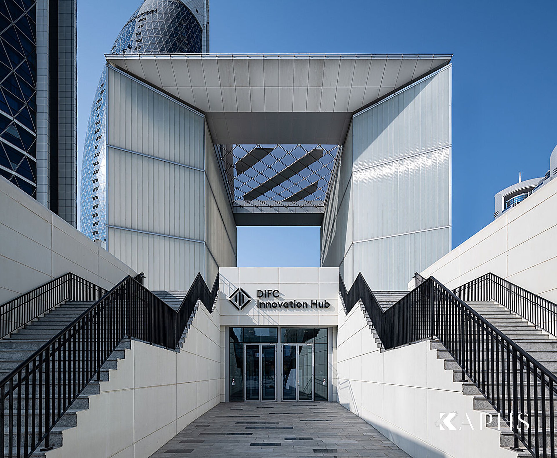 LINIT U-channel glass portal on the DIFC Gate Avenue terrace, Dubai — KAPHS
