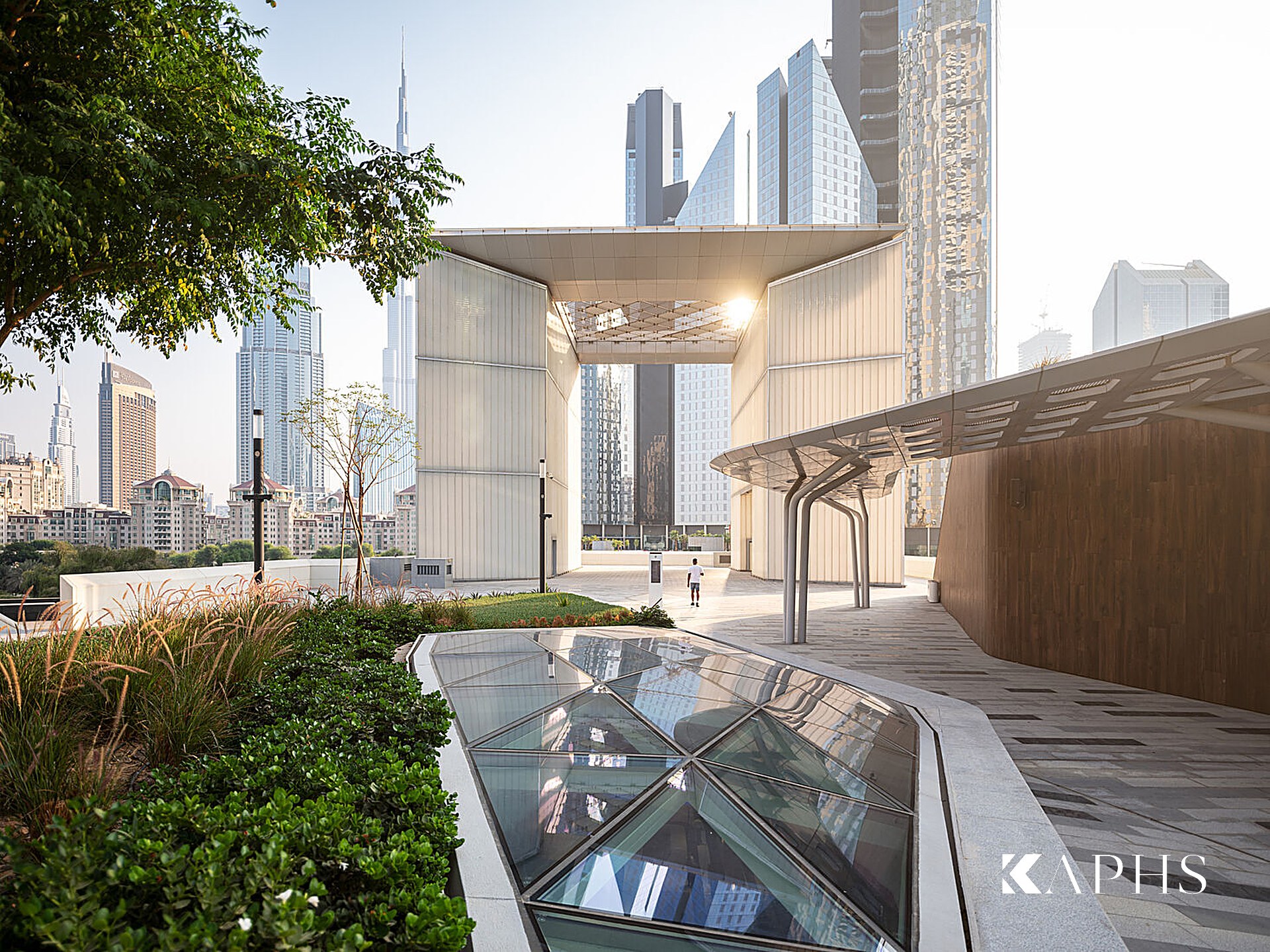 DIFC Gate Avenue, Dubai — backlit U-channel glass feature, KAPHS